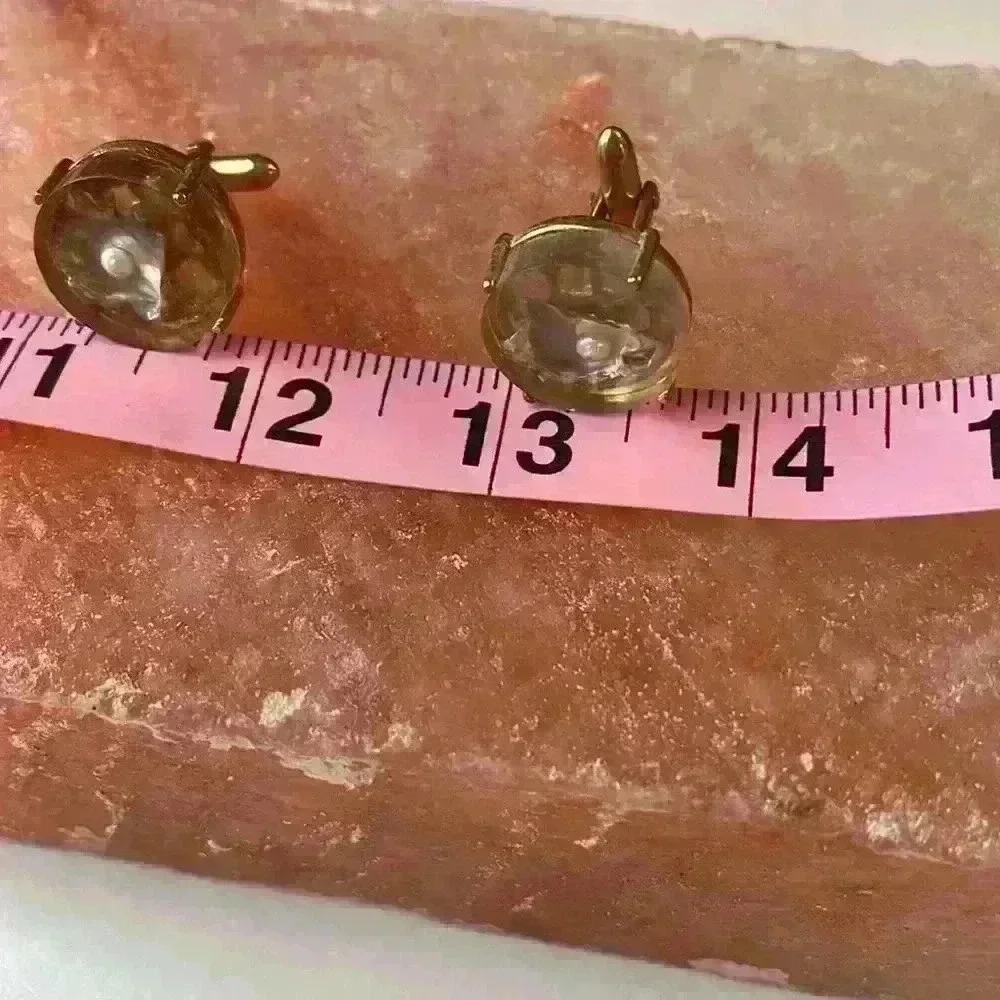 Vintage Oyster Shell and Pearl Encased in Acrylic Cuff Links
